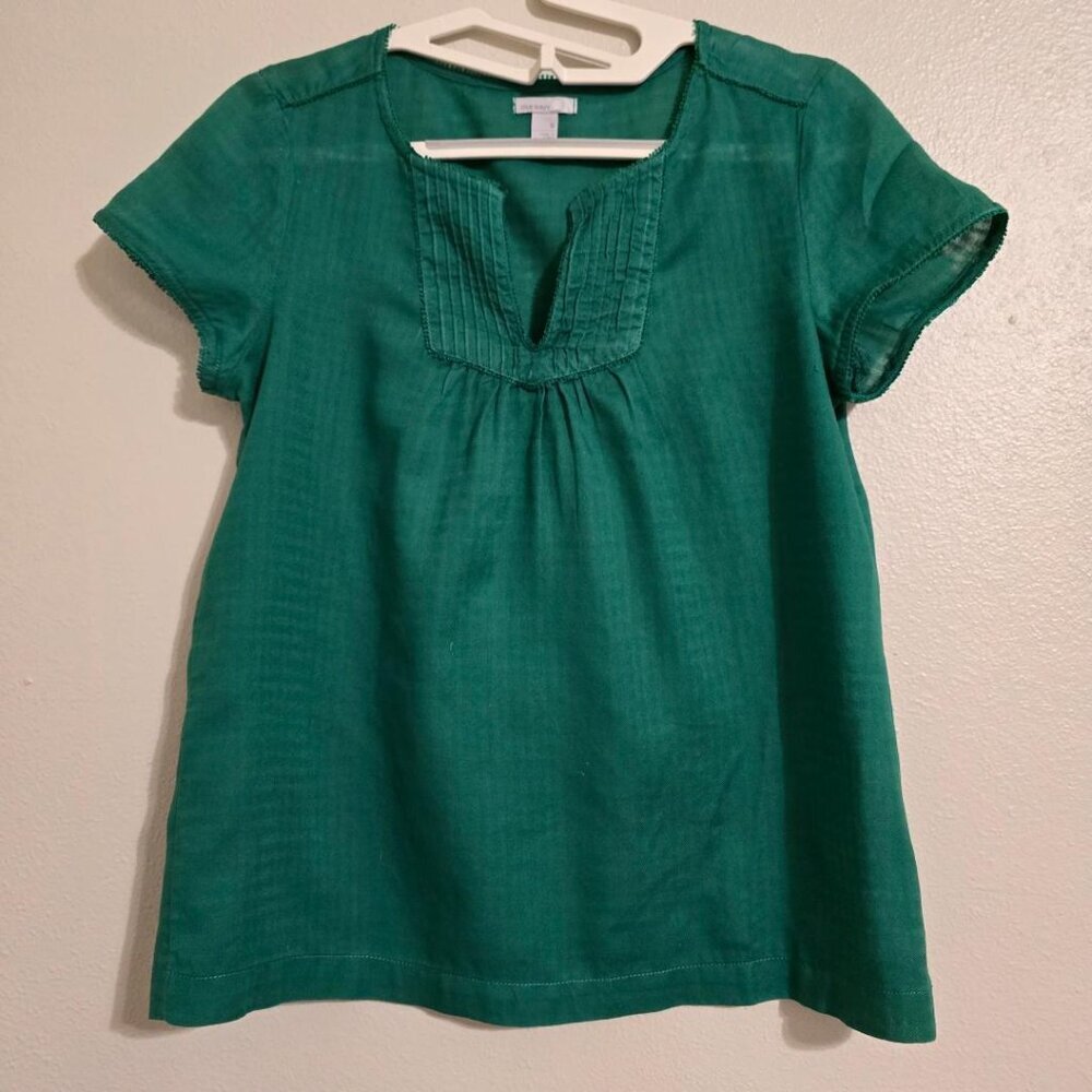 Old Navy Top / Blouse S Kelly Green Cotton Cap Sleeves Cottagecore Split Neck